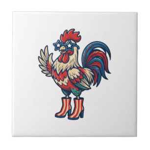 Patriotic Rooster in Heels Vintage Engraving Shirt Tile