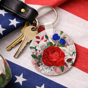 Patriotic Rose Bouquet Keychain