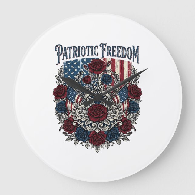 Patriotic Rose Garden Large Clock (Front)