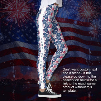 Patriotic Roses stars - red white blue WITH TEXT Leggings