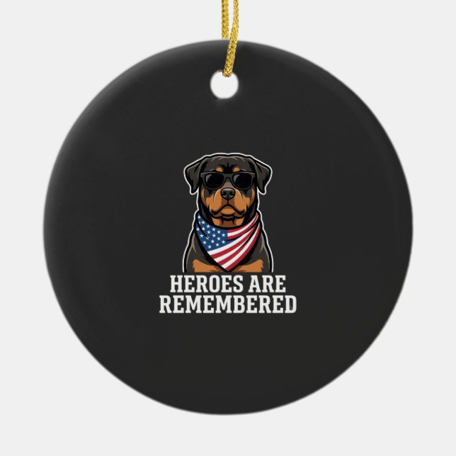 Patriotic Rottweiler Hero Dog Vector Design Ceramic Ornament (Front)