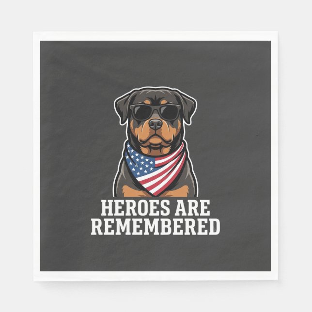 Patriotic Rottweiler Hero Dog Vector Design Napkin (Front)