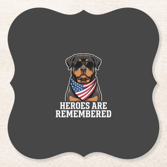 Patriotic Rottweiler Hero Dog Vector Design Paper Coaster (Front)