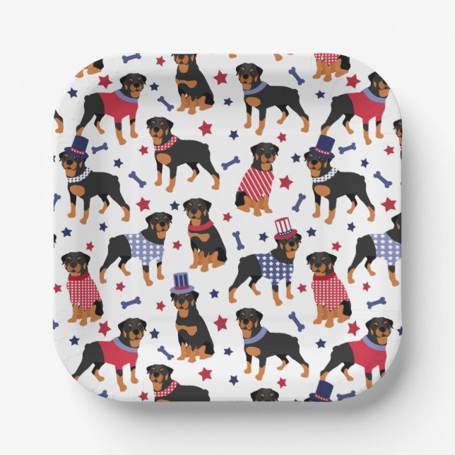 Patriotic Rottweiler Pattern Paper Plate (Front)