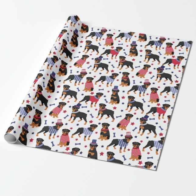 Patriotic Rottweiler Pattern Wrapping Paper (Unrolled)