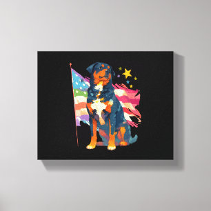 Patriotic Rottweiler with USA Flag Art Canvas Print