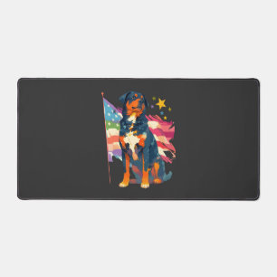 Patriotic Rottweiler with USA Flag Art Desk Mat