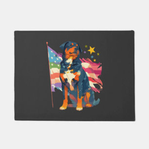 Patriotic Rottweiler with USA Flag Art Doormat