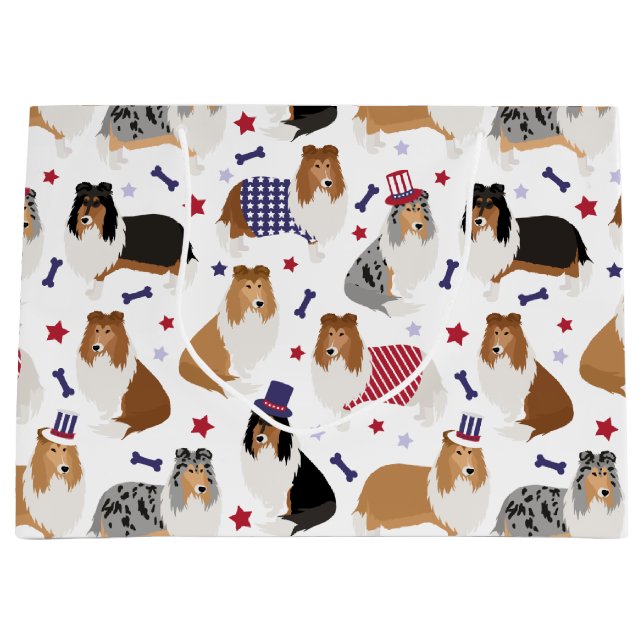 Patriotic Rough Collie Pattern Large Gift Bag (Front)