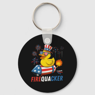 Patriotic Rubber Duck Firequacker Usa Flag Funny 4 Keychain