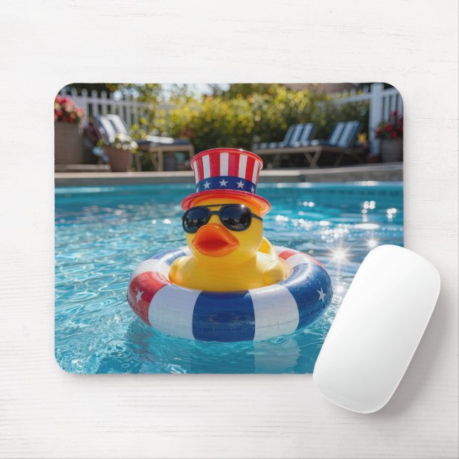 Patriotic Rubber Duck in a Pool Mouse Pad (With Mouse)