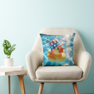 Patriotic Rubber Duck In Pool Throw Pillow