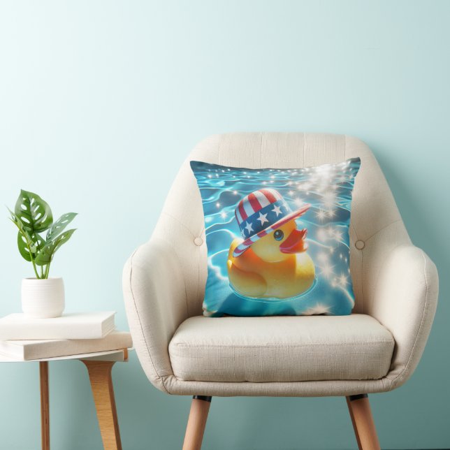 Patriotic Rubber Duck In Pool Throw Pillow (Chair)