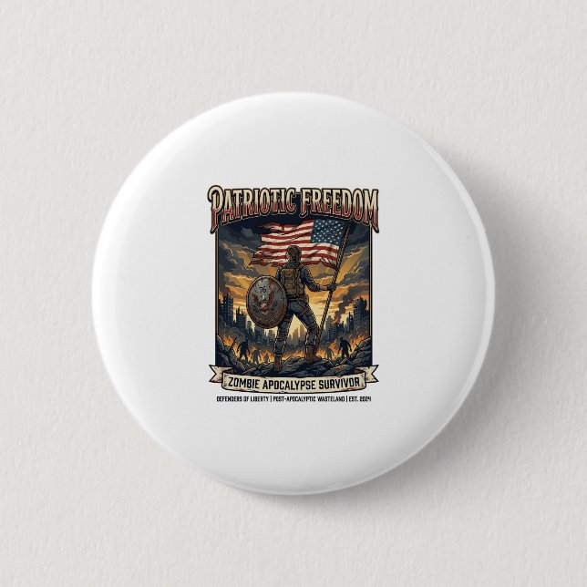 Patriotic Rust Flag Survivor Zombie Apocalypse Fre 2 Inch Round Button (Front)