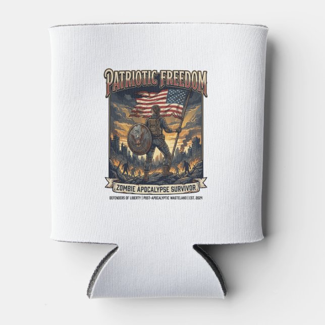 Patriotic Rust Flag Survivor Zombie Apocalypse Fre Can Cooler (Front)