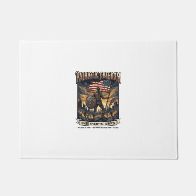 Patriotic Rust Flag Survivor Zombie Apocalypse Fre Doormat (Front)