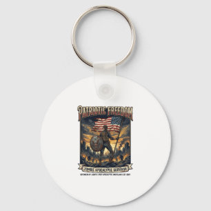 Patriotic Rust Flag Survivor Zombie Apocalypse Fre Keychain