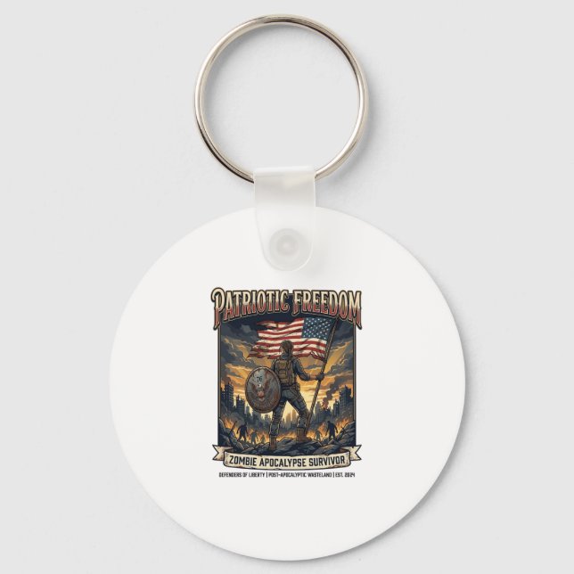 Patriotic Rust Flag Survivor Zombie Apocalypse Fre Keychain (Front)