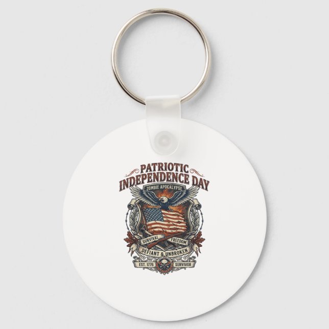 Patriotic Rust Flag Survivor Zombie Apocalypse Fre Keychain (Front)
