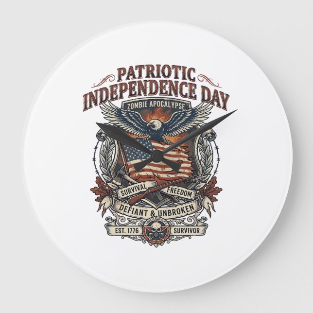 Patriotic Rust Flag Survivor Zombie Apocalypse Fre Large Clock (Front)