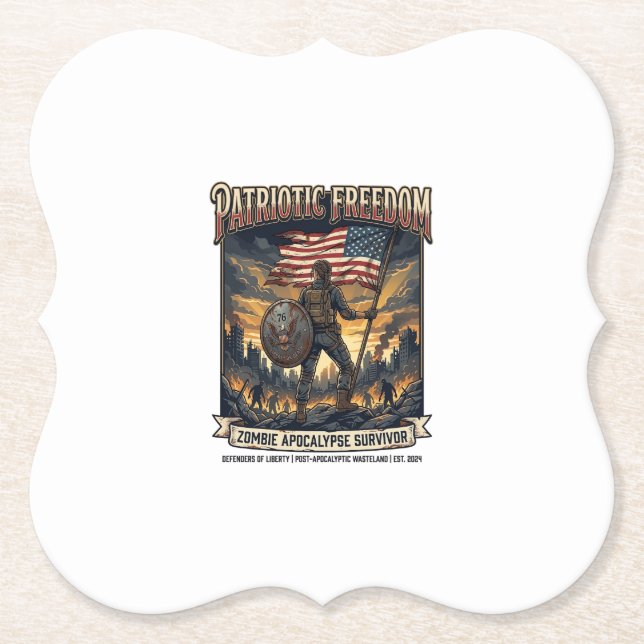 Patriotic Rust Flag Survivor Zombie Apocalypse Fre Paper Coaster (Front)