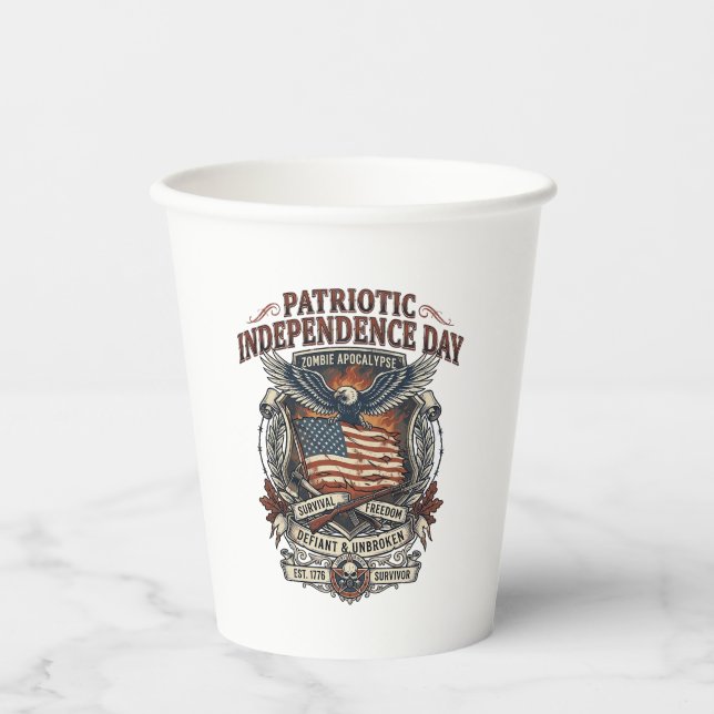 Patriotic Rust Flag Survivor Zombie Apocalypse Fre Paper Cups (Front)