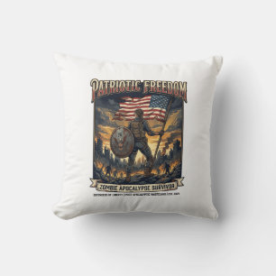 Patriotic Rust Flag Survivor Zombie Apocalypse Fre Throw Pillow