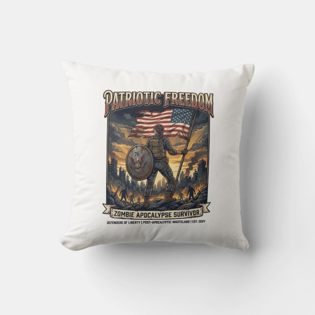 Patriotic Rust Flag Survivor Zombie Apocalypse Fre Throw Pillow (Front)