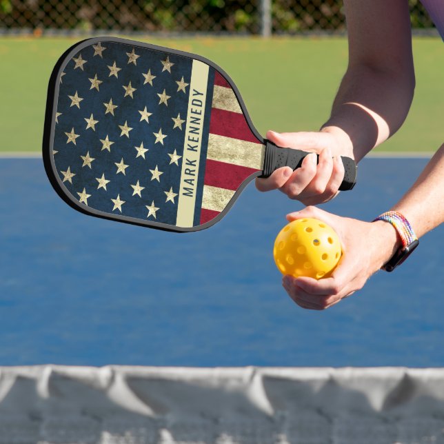 Patriotic Rustic American Flag Custom Name  Pickleball Paddle (Insitu)