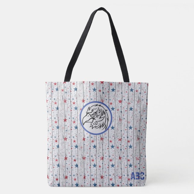 *~* Patriotic Rustic Barnwood Stars Eagle USA Tote Bag (Front)