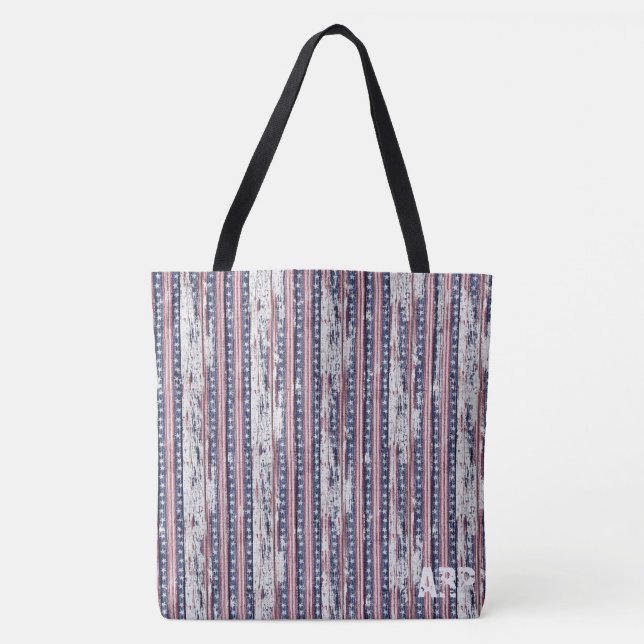 *~* Patriotic Rustic Barnwood US Flag Tote Bag (Front)