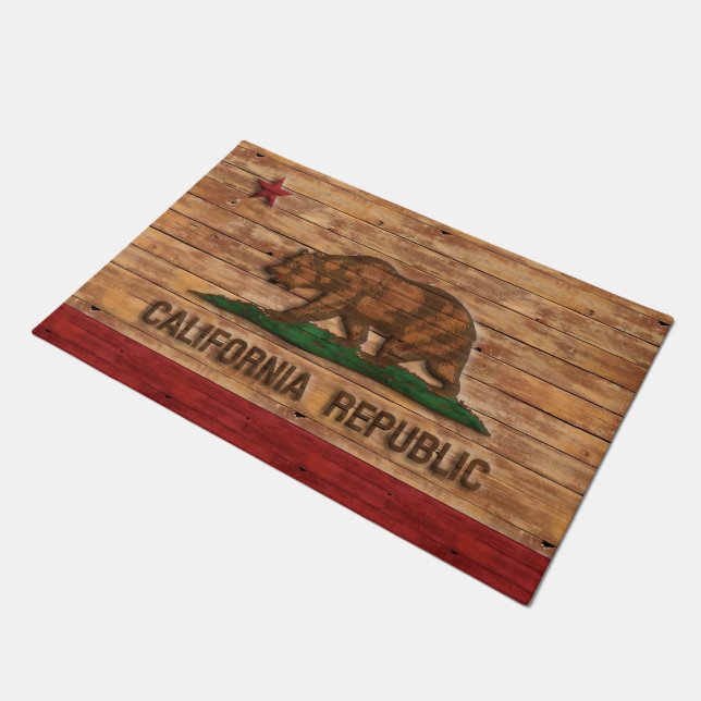 Patriotic Rustic Flag of California Doormat (Angled)