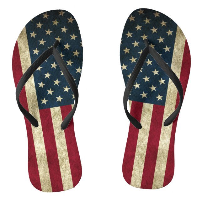 Patriotic Rustic Red White & Blue American Flag Flip Flops (Footbed)