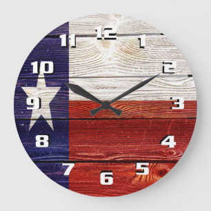 Patriotic Rustic Texas Flag on wood texture Large Clock