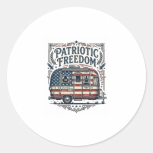 Patriotic RV Camper Vector Graphic Tee Classic Round Sticker