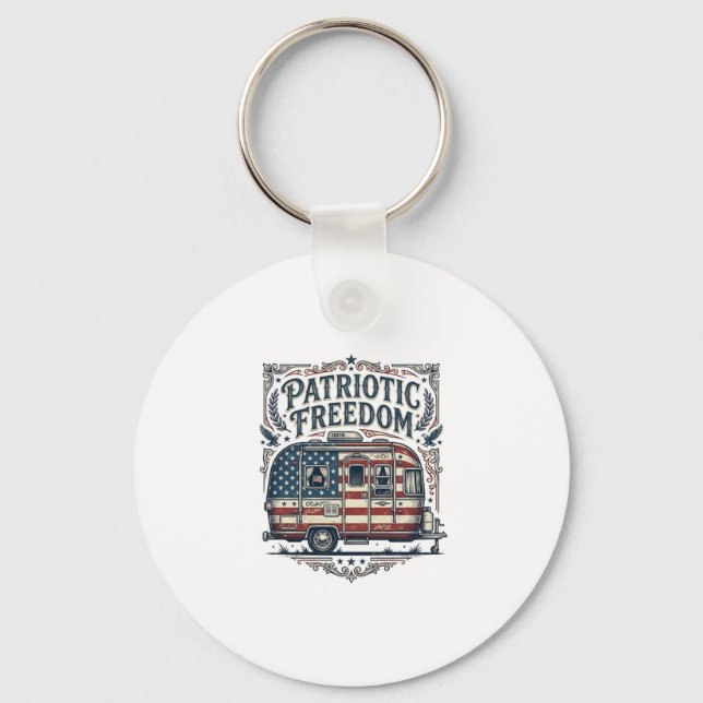 Patriotic RV Camper Vector Graphic Tee Keychain (Front)
