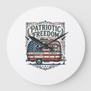 Patriotic RV Camper Vector Graphic Tee Large Clock