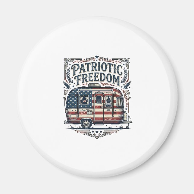 Patriotic RV Camper Vector Graphic Tee Magnet (Front)
