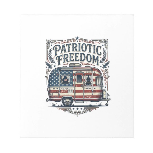 Patriotic RV Camper Vector Graphic Tee Notepad (Front)
