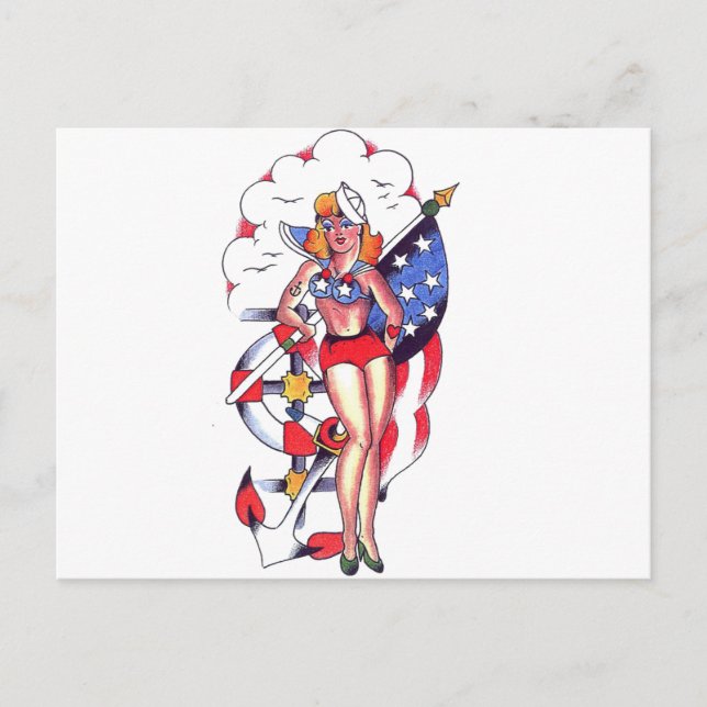 Patriotic Sailor Girl Tattoo Art Postcard (Front)
