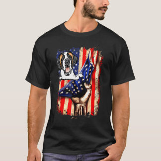 Patriotic Saint Bernard American Flag Dog 1 T-Shirt