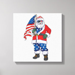 Patriotic Santa American Christmas 4th Of July San Canvas Print