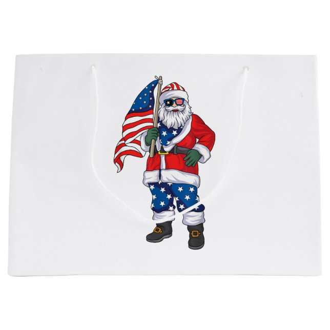 Patriotic Santa American Christmas 4th Of July San Large Gift Bag (Front)