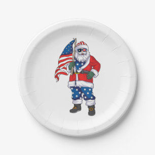 Patriotic Santa American Christmas 4th Of July San Paper Plate