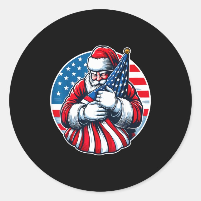 Patriotic Santa Claus For Men Women Usa Flag Chris Classic Round Sticker (Front)