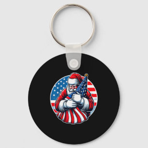 Patriotic Santa Claus For Men Women Usa Flag Chris Keychain