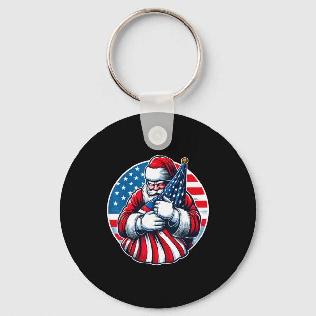 Patriotic Santa Claus For Men Women Usa Flag Chris Keychain (Front)