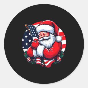 Patriotic Santa Claus Men Women Usa Flag Christmas Classic Round Sticker