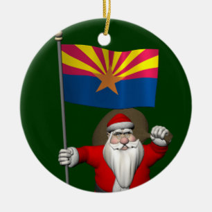 Patriotic Santa Claus With Flag Of Arizona Ceramic Ornament