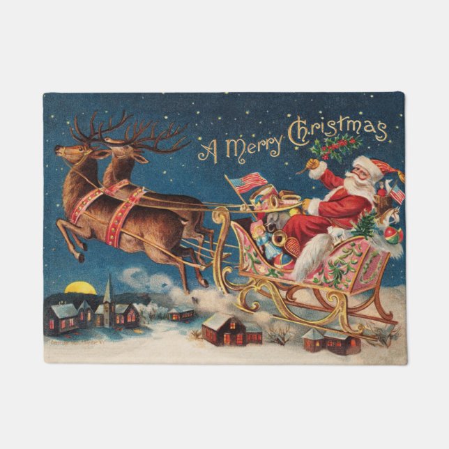 Patriotic Santa Merry Christmas Doormat (Front)